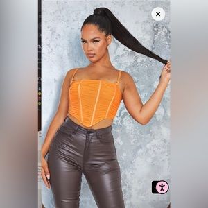 Orange Mesh Drop Hem Corset